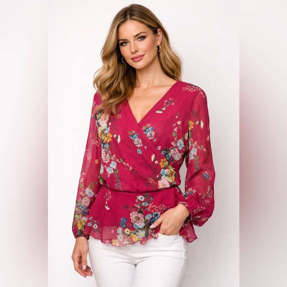 💜Sweet Pea Pink Floral Tunic Top - Picture 10 of 11
